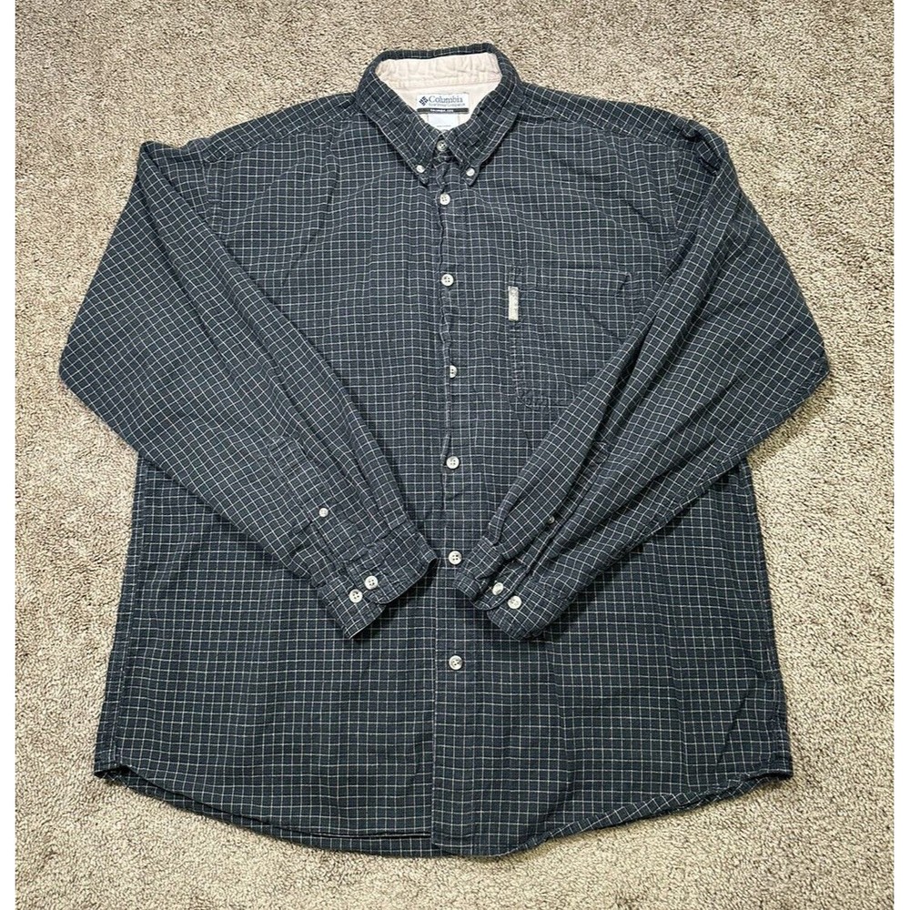 Columbia Mens Flannel Checkered Shirt Size 2XL Long Sleeve Button Up Dark Green